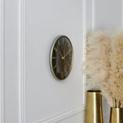 The Home Deco Factory Home deco factory stille wandklok - goud/zwart - D30 cm -kunststof Outlet