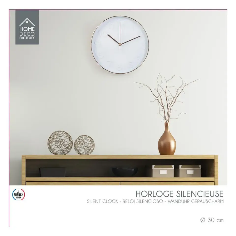 Merkloos Home Deco Factory Wandklok - D30 cm - koper/wit - kunststof Discount