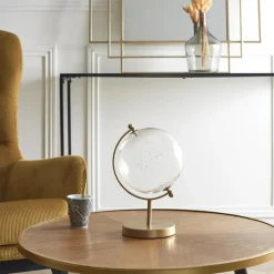 Merkloos Home Deco Factory wereldbol - transparant - glas - gouden voet Online