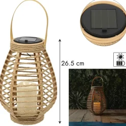 The Home Deco Factory Home deco factory Zonnelantaarn tafellamp - Solar -rotan - 26,5 cm -kaarseffect Best