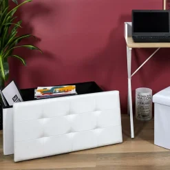 The Home Deco Factory Home Deco Poef - Essence - MDF/polyester - wit - 76 x 38 cm Hot