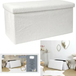 The Home Deco Factory Home Deco Poef - MDF/polyester - Natuurlijk - wit - 76 x 38 cm New