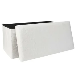 The Home Deco Factory Home Deco Poef - MDF/polyester - Natuurlijk - wit - 76 x 38 cm New