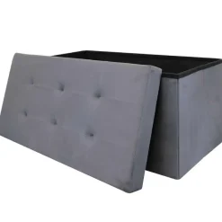 The Home Deco Factory Home Deco Poef Chique - opbergbox - grijs - 76 x 38 cm Discount