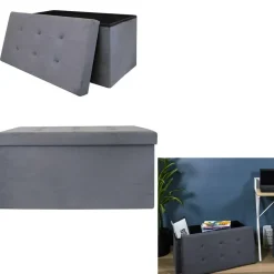 The Home Deco Factory Home Deco Poef Chique - opbergbox - grijs - 76 x 38 cm Discount