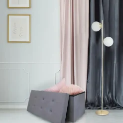 The Home Deco Factory Home Deco Poef Chique - opbergbox - grijs - 76 x 38 cm Discount