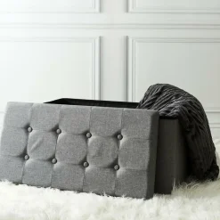 The Home Deco Factory Home Deco Poef Chique - opbergbox - donkergrijs - 76 x 38 cm Outlet