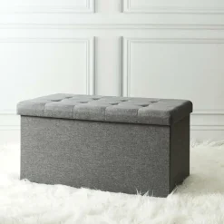 The Home Deco Factory Home Deco Poef Chique - opbergbox - donkergrijs - 76 x 38 cm Outlet