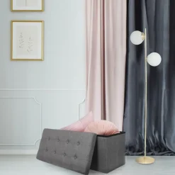 The Home Deco Factory Home Deco Poef Chique - opbergbox - donkergrijs - 76 x 38 cm Outlet