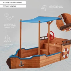 Merkloos HOME DELUXE - Scheepszandbak met bankje MATSCHEKISTE - 160 x 78 cm Clearance