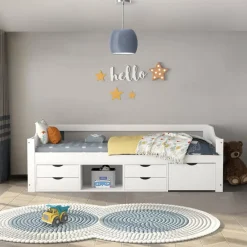 Merkloos HOME DELUXE COSMOS kinderbed met lades en matras - 90 x 200 cm wit Outlet