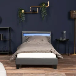 Merkloos HOME DELUXE LED bed ASTRO donkergrijs 90 x 200 cm Clearance