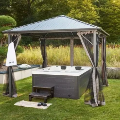 Merkloos HOME DELUXE WHITE MARBLE buitenwhirlpool met opstap en thermische afdekking