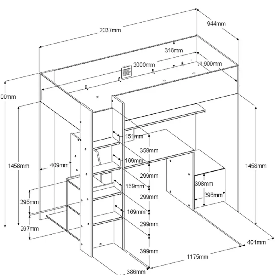 Leen Bakker Hoogslaper Levi - zwart - 90x200 cm Outlet