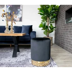 House Nordic Poef Gamby Velvet Zwart Ø34x43cm Clearance