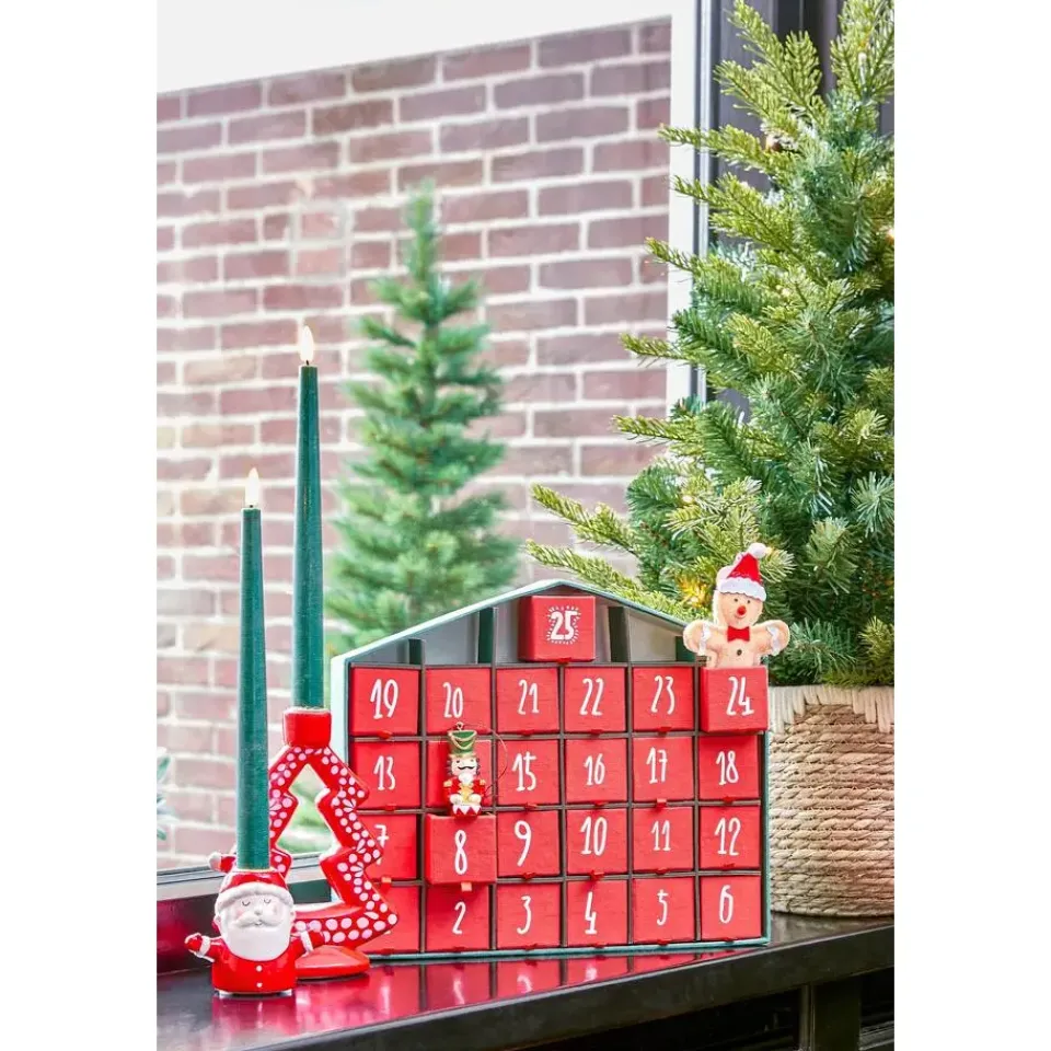 House of Seasons Adventskalender - L5 x B33 x H28 cm - Rood, Groen New