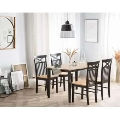 Beliani HOUSTON - Eetkamerset - Zwart - Rubberhout Outlet