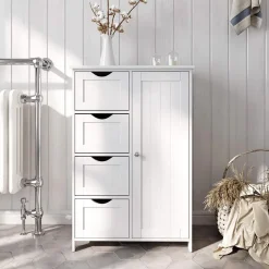 ACAZA Houten Badkamer Buffet met 4 laden - Vrijstaand - Wit Best