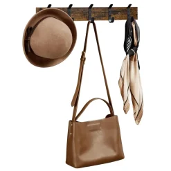 Merkloos Houten Wandkapstok met 10 Haken - Compacte Muur Kapstok - Vintage Bruin / Zwart Outlet