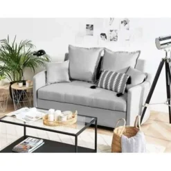 Beliani HOVIN - Slaapbank 2-zits - Lichtgrijs - Polyester Online