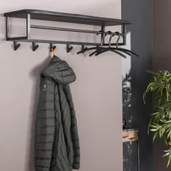 Hoyz Collection Hoyz - Kapstok Yucon - 6 Haken - Massief Acaciahout - Zwart - 100x30x27 Sale