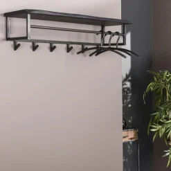 Hoyz Collection Hoyz - Kapstok Yucon - 6 Haken - Massief Acaciahout - Zwart - 100x30x27 Sale