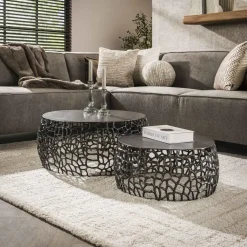 Hoyz Collection Hoyz - Salontafel Maze - Zwart/Grijs Metaal - Set van 2 - 75x75x30 Online