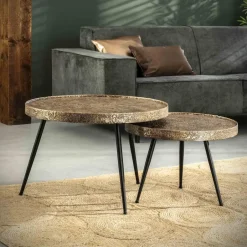 Hoyz Collection Hoyz - Salontafel Rond Metallic - Goudkleurig - Set van 2 Outlet