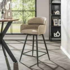 Hoyz Collection - Barstoel Draaibaar Boucle Ronde Rug 2 Stuks - Boucle Zandkleur Hot