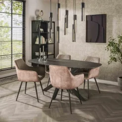 Hoyz Collection - Eetkamertafel 180 Deens Ovaal - 3D Melamine Slate Stone Hot