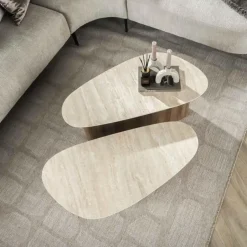 Hoyz Collection - Salontafel Romano Driehoekig - Keramisch Travertin - Set van 2 Hot