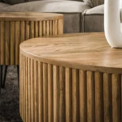 Hoyz Collection - Salontafel Wave Rond - Massief Mango Zandkleur - Set van 2