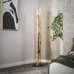 Hoyz Collection - Vloerlamp 5L Tube Amber Glas - Artic Zwart New