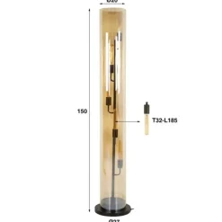 Hoyz Collection - Vloerlamp 5L Tube Amber Glas - Artic Zwart New
