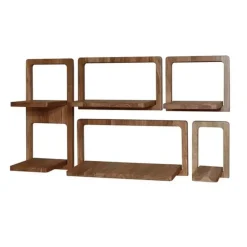 Hoyz Collection - Wandschap Curvy - Massief Acacia Naturel - Set van 5 Discount