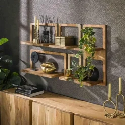 Hoyz Collection - Wandschap Curvy - Massief Acacia Naturel - Set van 5 Discount