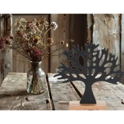 H&S Collection HS Collection Deco levensboom - aluminium/hout - 27 cm - zwart New