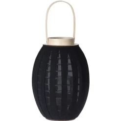H&S Collection Lantaarn - hout met stof - zwart - 34 cm Clearance