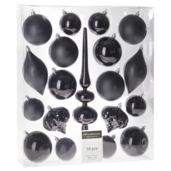 Merkloos H&S Kerstballen met piek - 19st - kunststof - zwart - 6-8-13 cm Clearance