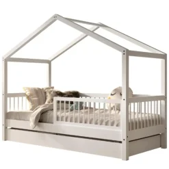 Vipack Huisbed Forrest 90x200cm met bedhekje en bedlade - wit beukenhout Sale