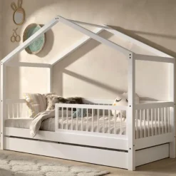 Vipack Huisbed Forrest 90x200cm met bedhekje en bedlade - wit beukenhout Sale