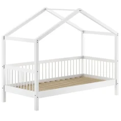 Vipack Huisbed Forrest 90x200cm met bedhekje en bedlade - wit beukenhout Sale