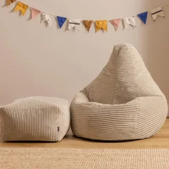 icon - Dalton Kinderzitzak Stoel met Poef - Ribfluweel - Beige Clearance