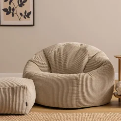 icon - Kingston XL Zitzak Fauteuil met Poef - Ribfluweel - Beige Online