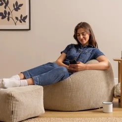 icon - Kingston XL Zitzak Fauteuil met Poef - Ribfluweel - Beige Online