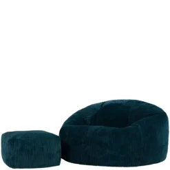 icon - Kingston XL Zitzak Fauteuil met Poef - Ribfluweel - Blauwgroen Sale