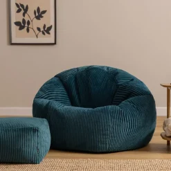 icon - Kingston XL Zitzak Fauteuil met Poef - Ribfluweel - Blauwgroen Sale