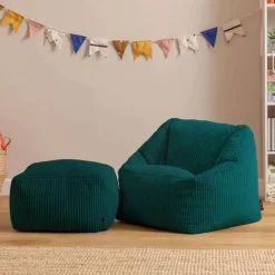 icon - Natalia Kinderzitzak Stoel met Poef - Ribfluweel - Blauwgroen Sale