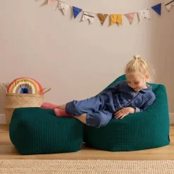 icon - Natalia Kinderzitzak Stoel met Poef - Ribfluweel - Blauwgroen Sale