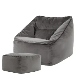 icon Zitzak en Poef Natalia - Fluwelen Zitzak - Houtskool Hot